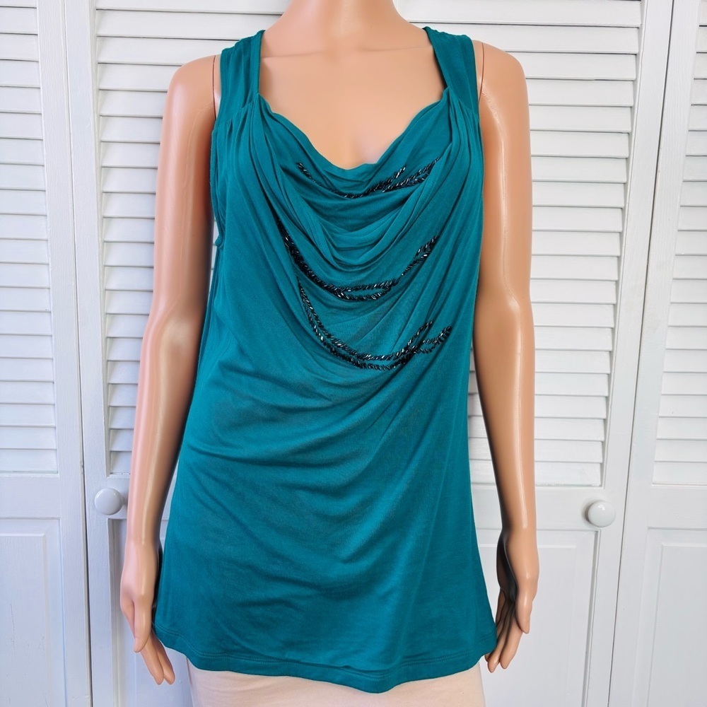 New APT. 9 Glamour Jade Feather Beaded Top Size Large